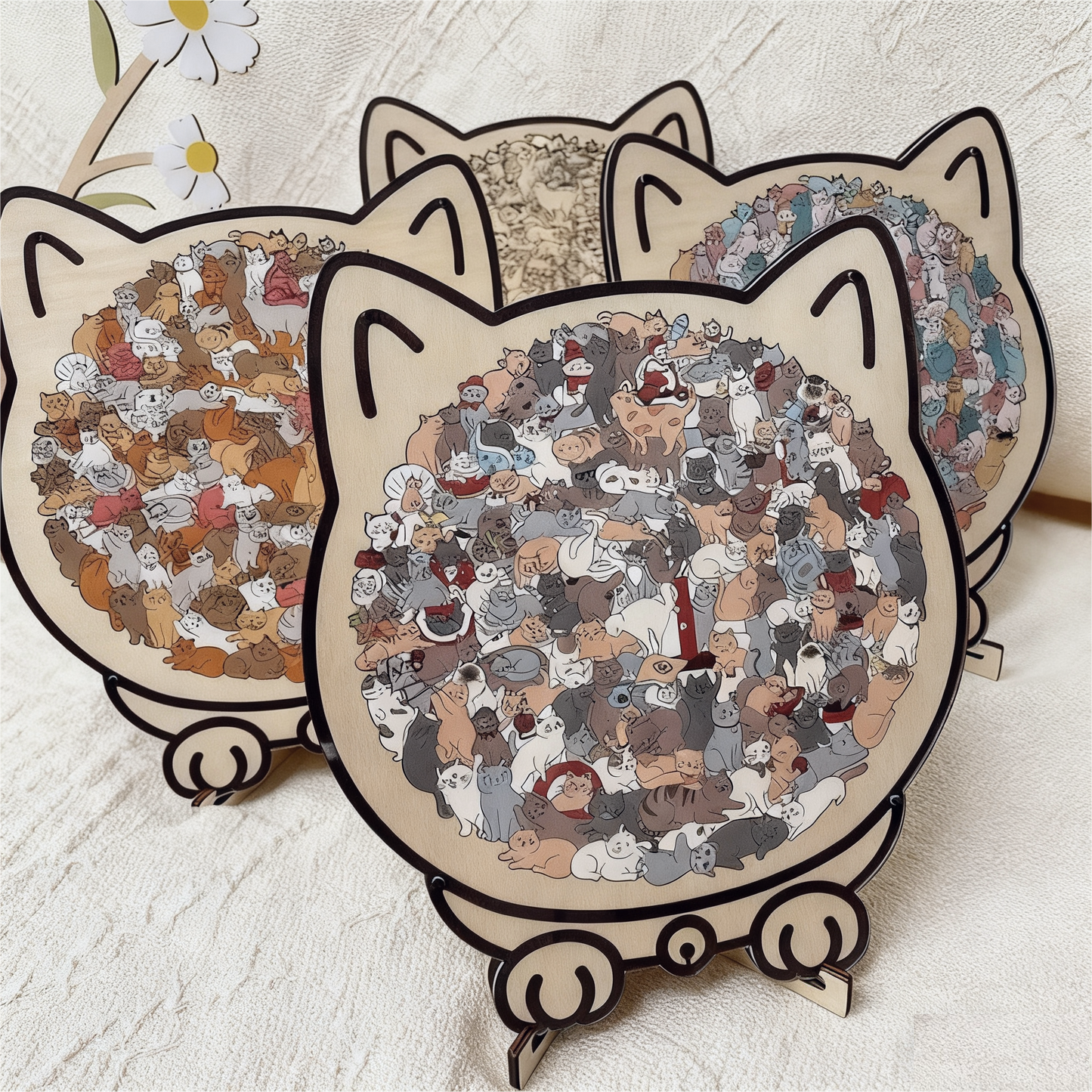 🎁Weihnachtsverkauf 49% RABATT🎅135-teiliges Katzenförmiges Holzpuzzle in Morandi-Farben