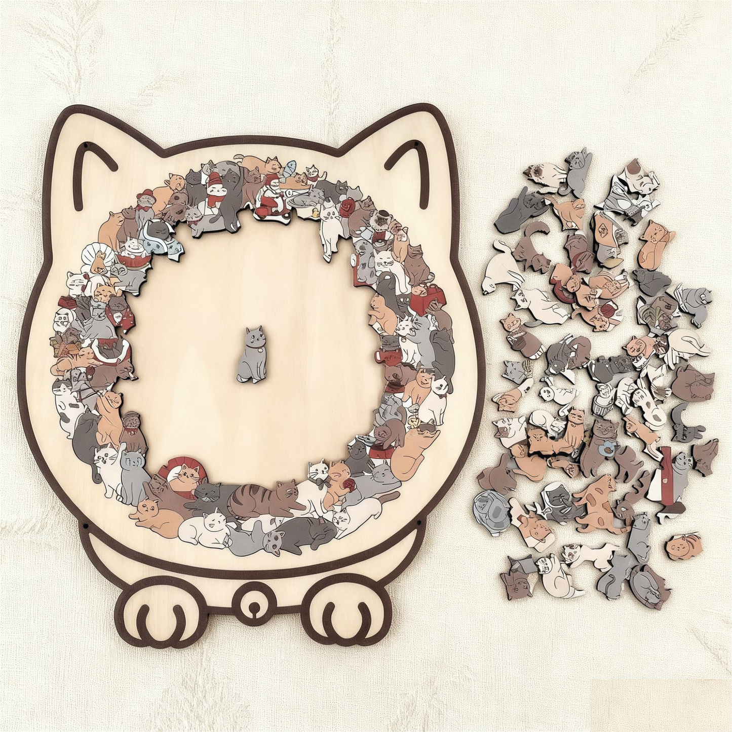 🎁Weihnachtsverkauf 49% RABATT🎅135-teiliges Katzenförmiges Holzpuzzle in Morandi-Farben