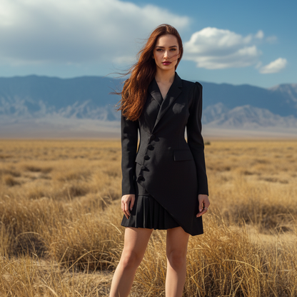 🖤Black Friday 60 % Rabatt 💥Mini-Blazerkleid mit Knopfleiste und Falten