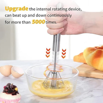 ❄️Sommerfrische 50 % Rabatt!👩‍🍳Semiautomatischer Rührbesen aus Edelstahl – Handbetriebener Eierschläger ohne Batterien für Eier, Sahne, Saucen & Kaffee