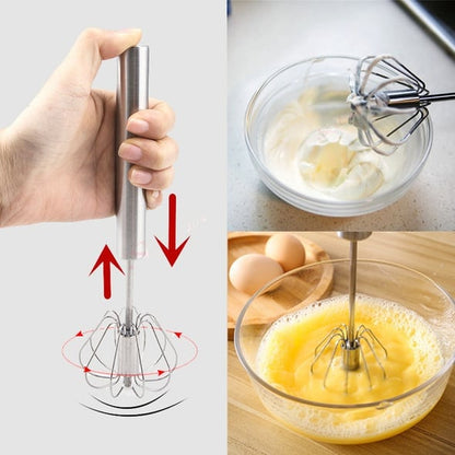 ❄️Sommerfrische 50 % Rabatt!👩‍🍳Semiautomatischer Rührbesen aus Edelstahl – Handbetriebener Eierschläger ohne Batterien für Eier, Sahne, Saucen & Kaffee