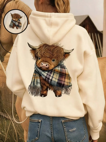 🎄🎅 WEIHNACHTSANGEBOT - 61% RABATT!! 🎁🦬Niedlicher Kapuzenpullover mit Fleece-Futter und Hochlandrindmotiv🎁