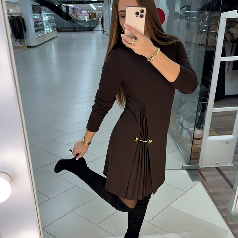 ⌛ Nur noch 3 Tage – 50 % auf alles! ⏰💖 Elegantes Langarmkleid mit Plissee-Einsätzen – feminint, flatternd & perfekt für jede Feier!💃