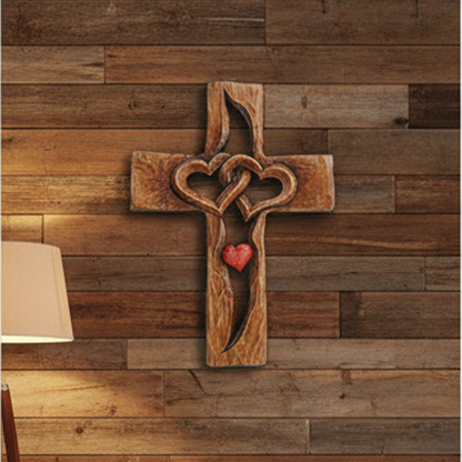 ✝️ 50% RABATT JETZT! ❤️ Holzkreuz mit Verschlungenen Herzen – Handgeschnitzt, Spirituelles Geschenk & Einzigartige Hochzeitsdekoration 🎁✨