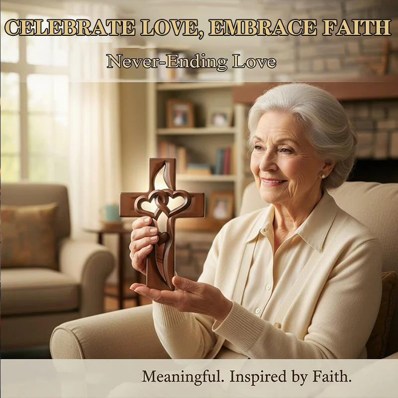 ✝️ 50% RABATT JETZT! ❤️ Holzkreuz mit Verschlungenen Herzen – Handgeschnitzt, Spirituelles Geschenk & Einzigartige Hochzeitsdekoration 🎁✨