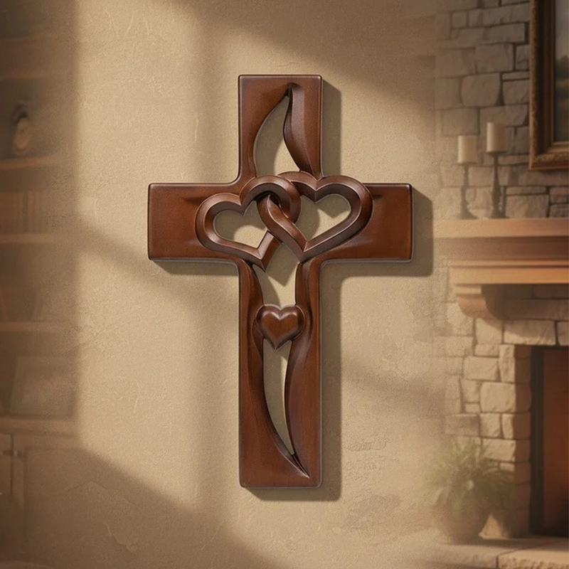 ✝️ 50% RABATT JETZT! ❤️ Holzkreuz mit Verschlungenen Herzen – Handgeschnitzt, Spirituelles Geschenk & Einzigartige Hochzeitsdekoration 🎁✨