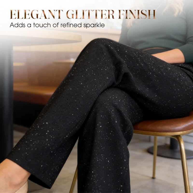 Glitzernde Hose mit hohem Bund und geradem Bein