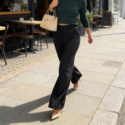 Glitzernde Hose mit hohem Bund und geradem Bein