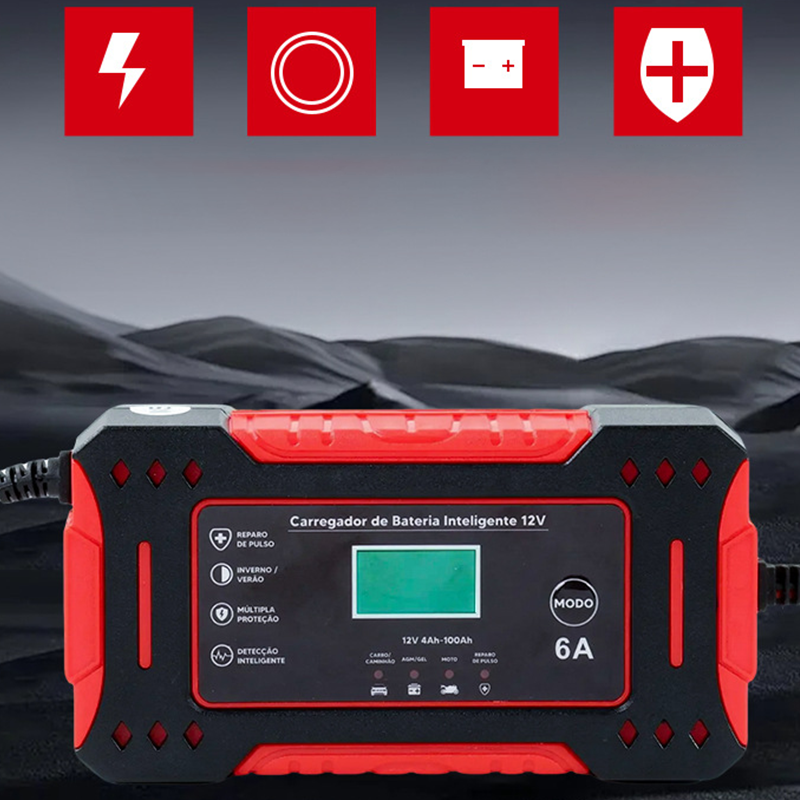 🎉 Neujahrsgeschenk – 50% RABATT!🔋12V Slim Ladegerät (6A + Pulsreparatur) – Kompatibel mit Auto/Motorrad/E-Bike: Sicher & Langlebig!