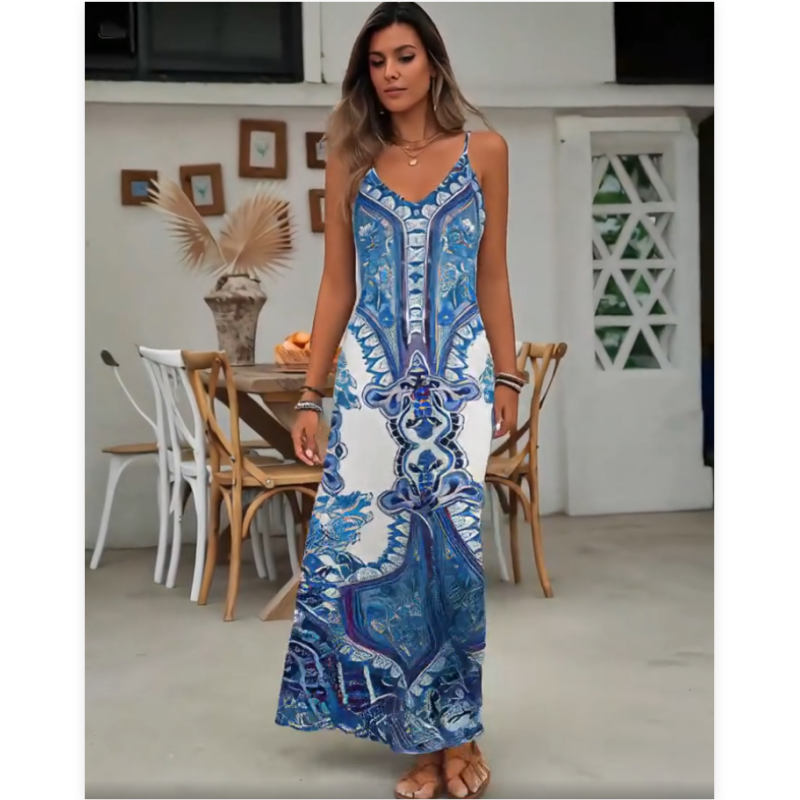 ⌛🔥Limited Edition 2026🎁 Retro-Print V-Ausschnitt Trägerloses Maxikleid für Damen🔥Kauf 2 Artikel versandkostenfrei