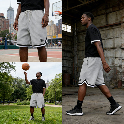 Herren Quilted Sport Shorts | Locker Geschnittene Freizeitshorts mit Streifensaum & Steppmuster – Atmungsaktive Baumwollmischung für Sommer, Sport & Alltag