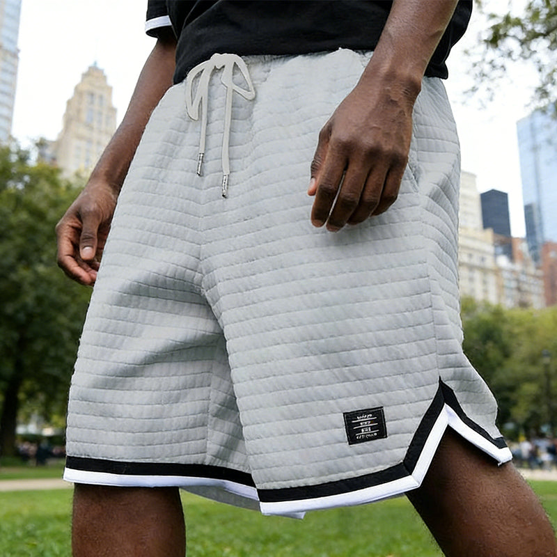 Herren Quilted Sport Shorts | Locker Geschnittene Freizeitshorts mit Streifensaum & Steppmuster – Atmungsaktive Baumwollmischung für Sommer, Sport & Alltag