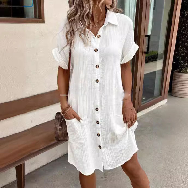 👗 50% RABATT! ☀️ Damen-Freizeitkleidhemd – Kurze Ärmel, Knöpfe & Tasche – Leicht & lässig – perfekt für Sommer, Strand oder Alltag 🌿🌸✨