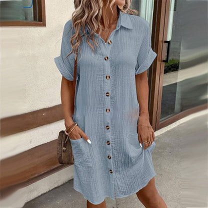 👗 50% RABATT! ☀️ Damen-Freizeitkleidhemd – Kurze Ärmel, Knöpfe & Tasche – Leicht & lässig – perfekt für Sommer, Strand oder Alltag 🌿🌸✨