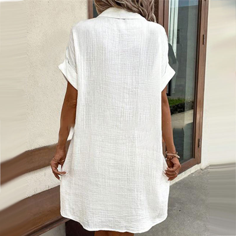 👗 50% RABATT! ☀️ Damen-Freizeitkleidhemd – Kurze Ärmel, Knöpfe & Tasche – Leicht & lässig – perfekt für Sommer, Strand oder Alltag 🌿🌸✨