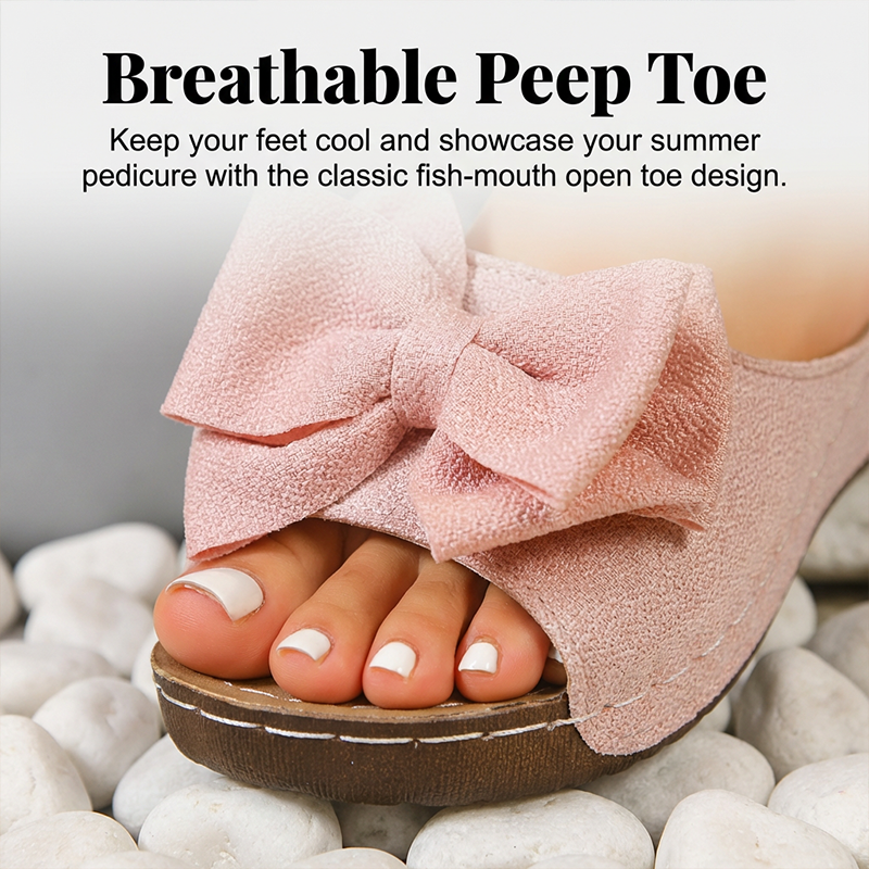 👡 60% RABATT! 🎀 Damen-Bowknot Zehenfreie Keilabsatz-Sandalen – Stilvoll, Bequem & Perfekt für Sommer & Feste 🌸