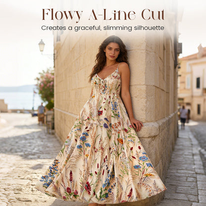 Plus-Size Kleid mit Blumenprint und Spaghettiträgern (Midi)