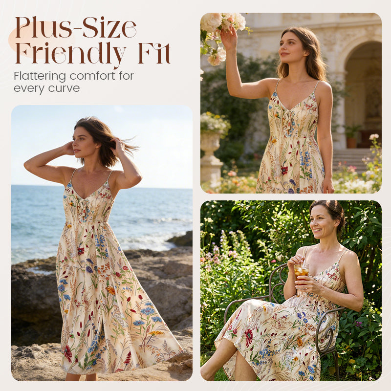 Plus-Size Kleid mit Blumenprint und Spaghettiträgern (Midi)