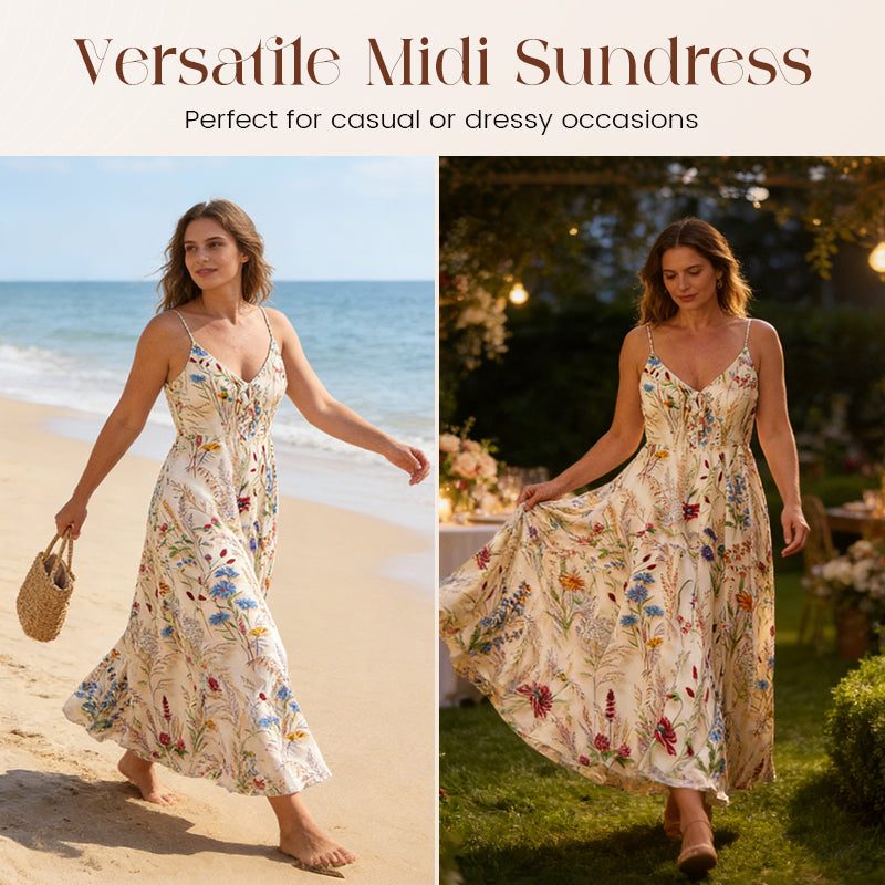 Plus-Size Kleid mit Blumenprint und Spaghettiträgern (Midi)