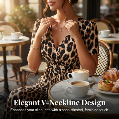 🐆✨ Damen Jumpsuit 2026 – Retro Leopardenmuster, V-Ausschnitt, Tailliert mit Falten, Weites Bein Y2K Style