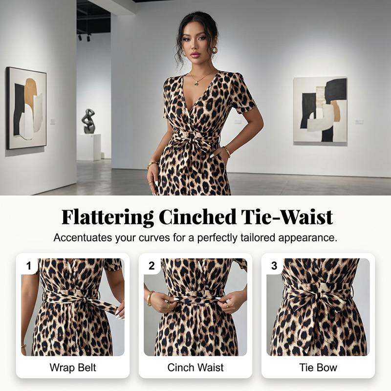 🐆✨ Damen Jumpsuit 2026 – Retro Leopardenmuster, V-Ausschnitt, Tailliert mit Falten, Weites Bein Y2K Style