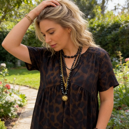 💞Neuankunft 50% Rabatt👗Damen V-Ausschnitt Leopard Druck Maxi Kleid mit kostenloser Halskette📿💎