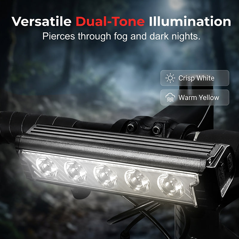 2000 LM Dual-Beam-Fahrradlampe, über USB aufladbar, wasserdichter, heller Fahrradscheinwerfer, Frontlampe mit einstellbarem Lichtstrahl für Nachtfahrten und Mountainbiking