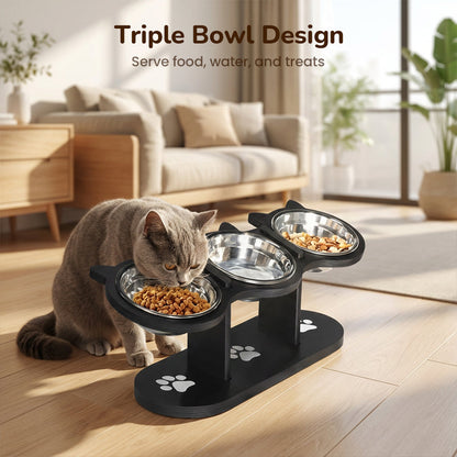 Rutschfester, erhöhter Futtertrog mit 3 Schalen für Haustiere🐾