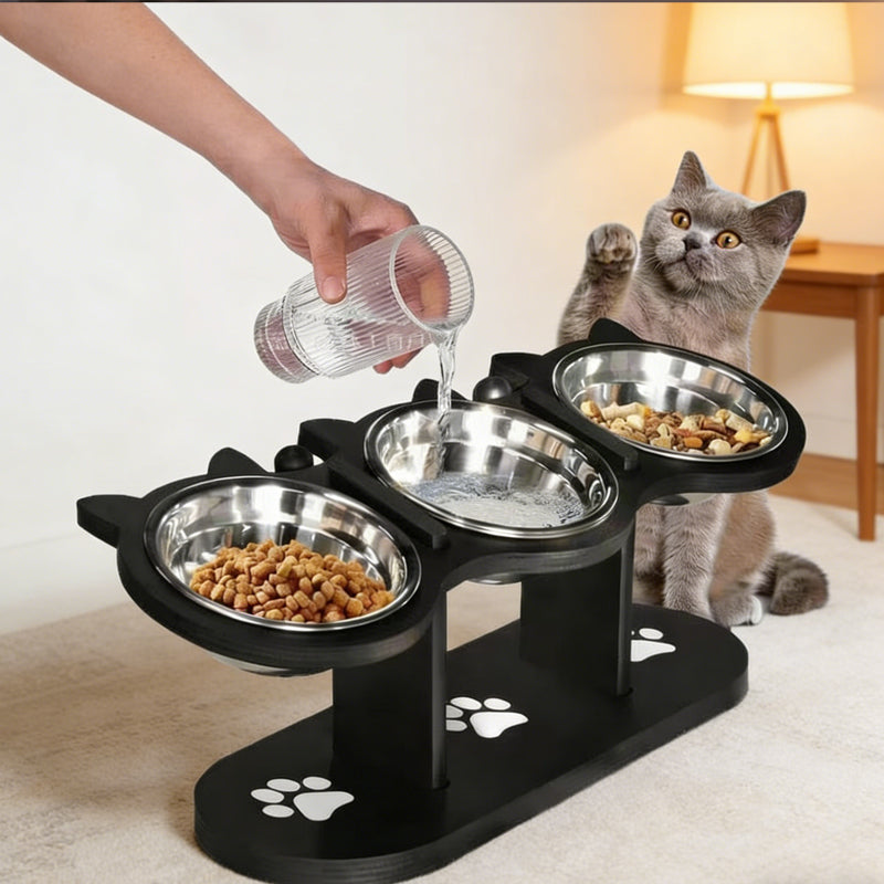 Rutschfester, erhöhter Futtertrog mit 3 Schalen für Haustiere🐾