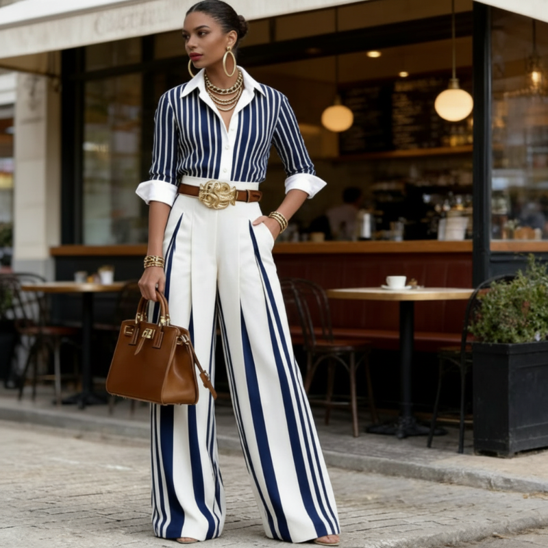 ✨Neueste Modelle-Gestreiftes Shirt & weite Hose im Set – bequem & stilvoll für den Alltag