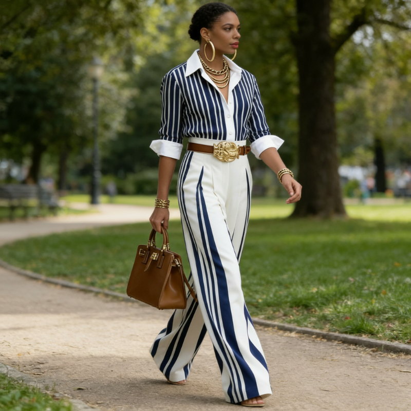 ✨Neueste Modelle-Gestreiftes Shirt & weite Hose im Set – bequem & stilvoll für den Alltag