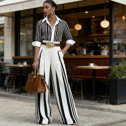 ✨Neueste Modelle-Gestreiftes Shirt & weite Hose im Set – bequem & stilvoll für den Alltag