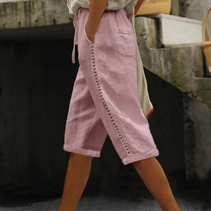 🌿 Damen Capri-Sommerhose mit Spitzendetails – Bequem, luftig & mit elastischem Bund!