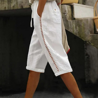 🌿 Damen Capri-Sommerhose mit Spitzendetails – Bequem, luftig & mit elastischem Bund!
