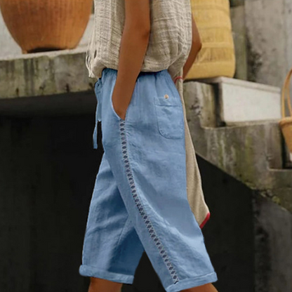🌿 Damen Capri-Sommerhose mit Spitzendetails – Bequem, luftig & mit elastischem Bund!