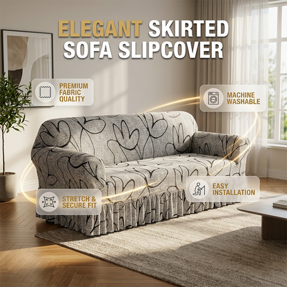 🛋️ Elastischer Sofabezug mit Volant – Bedruckter, rutschfester Schutzbezug gegen Schmutz und Flecken