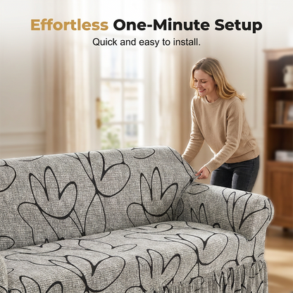 🛋️ Elastischer Sofabezug mit Volant – Bedruckter, rutschfester Schutzbezug gegen Schmutz und Flecken
