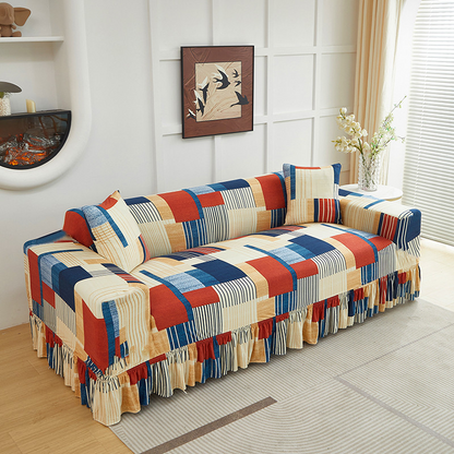 🛋️ Elastischer Sofabezug mit Volant – Bedruckter, rutschfester Schutzbezug gegen Schmutz und Flecken