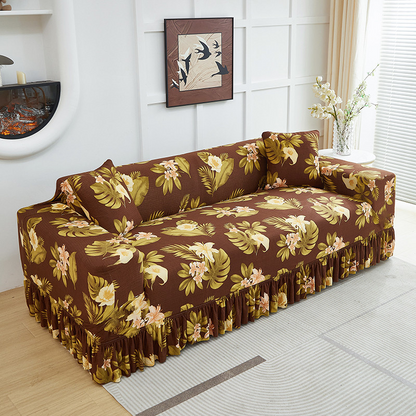 🛋️ Elastischer Sofabezug mit Volant – Bedruckter, rutschfester Schutzbezug gegen Schmutz und Flecken