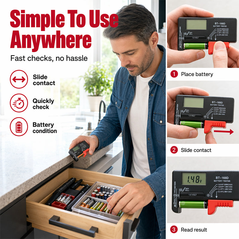 🔋📟 Digitaler Batterietester – universell, präzise, einfach – für AAA, AA, 9V, Auto & mehr – sofort einsatzbereit! ⚡