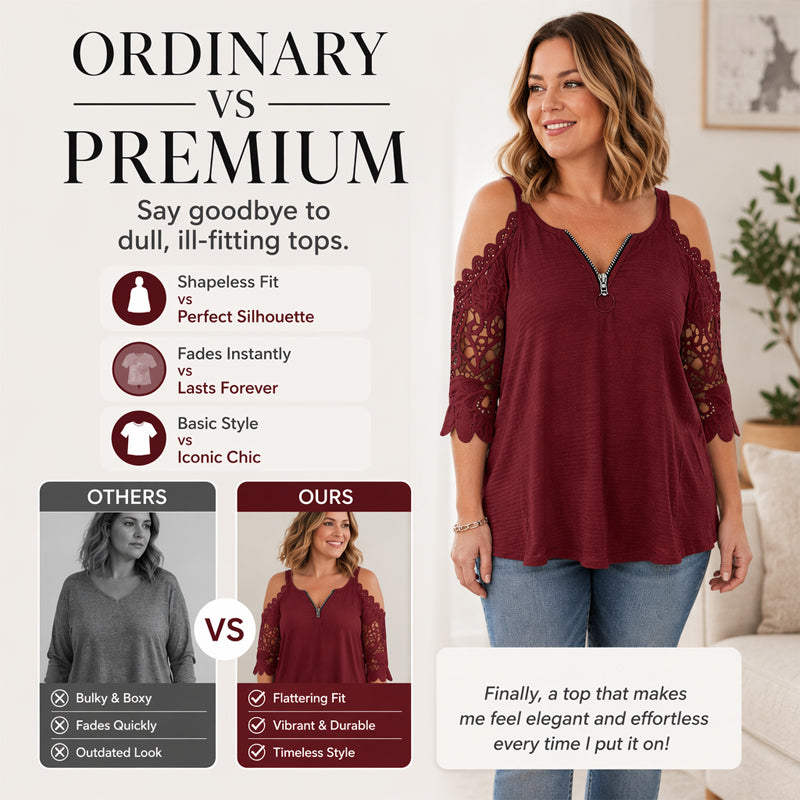 Must-Have🔥 Spitzen-Top mit freien Schultern und Reißverschluss – Ausgefallene Details & atmungsaktiver Stoff für mühelosen Stil ✨
