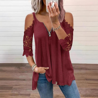 Must-Have🔥 Spitzen-Top mit freien Schultern und Reißverschluss – Ausgefallene Details & atmungsaktiver Stoff für mühelosen Stil ✨