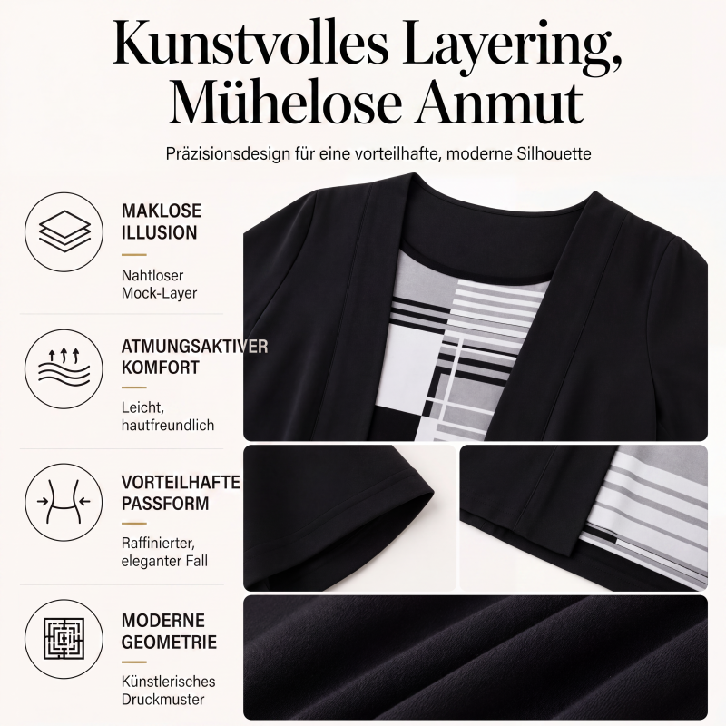 Damen-Oberteil im Farbblock-Design, Fake-Layer-Look