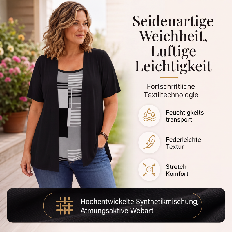 Damen-Oberteil im Farbblock-Design, Fake-Layer-Look