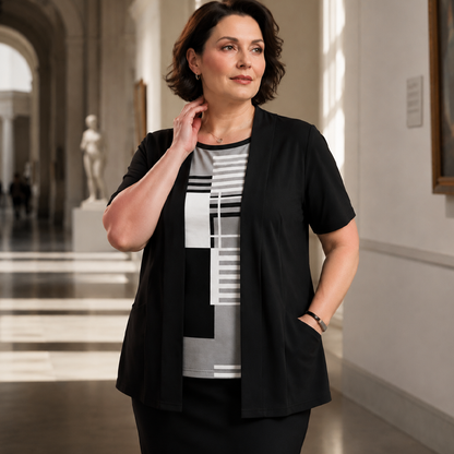Damen-Oberteil im Farbblock-Design, Fake-Layer-Look