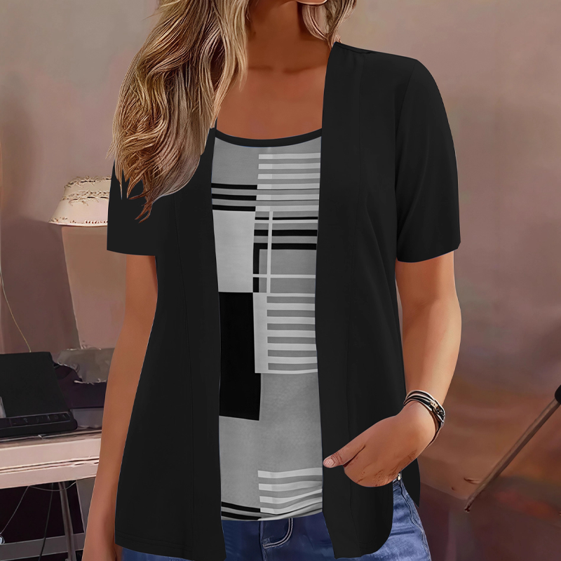 Damen-Oberteil im Farbblock-Design, Fake-Layer-Look
