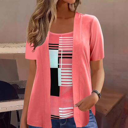 Damen-Oberteil im Farbblock-Design, Fake-Layer-Look