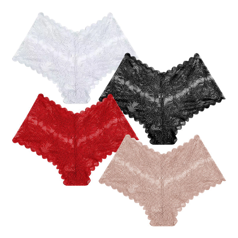 【✨ 1 + 3 gratis – 4 Stück】Sexy Damenhöschen mit Spitze – Transparente Unterwäsche mit Blumenmuster 💋
