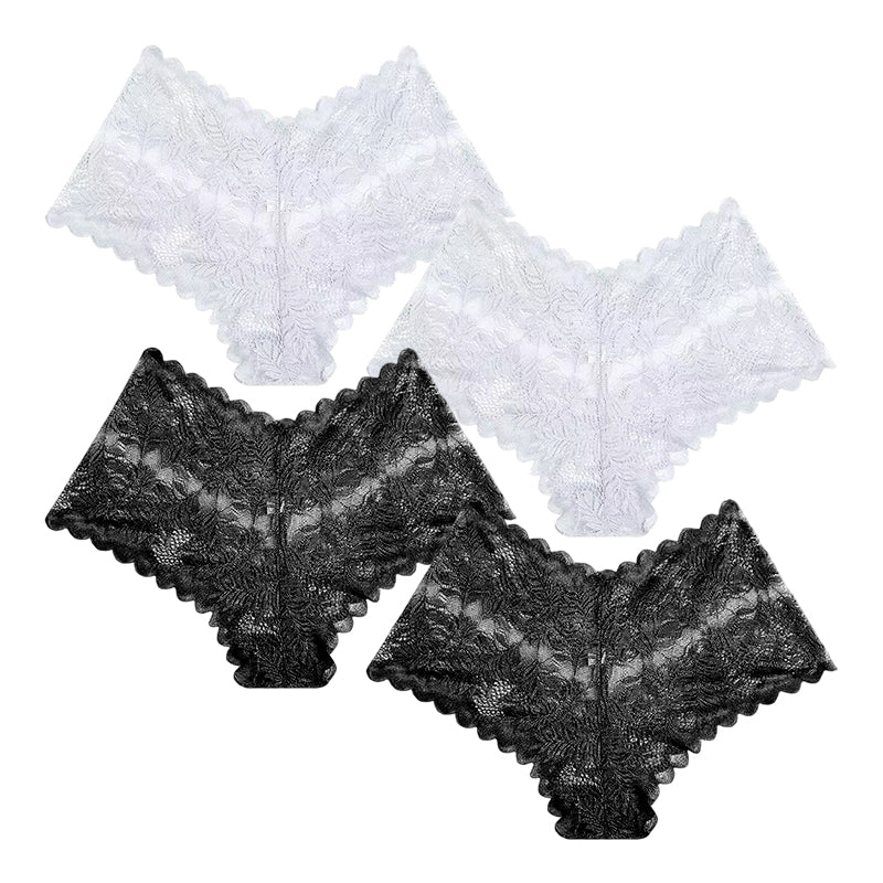 【✨ 1 + 3 gratis – 4 Stück】Sexy Damenhöschen mit Spitze – Transparente Unterwäsche mit Blumenmuster 💋