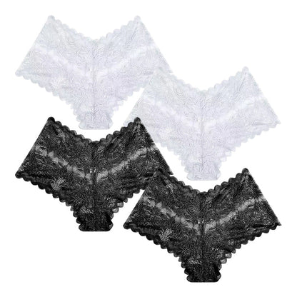 【✨ 1 + 3 gratis – 4 Stück】Sexy Damenhöschen mit Spitze – Transparente Unterwäsche mit Blumenmuster 💋